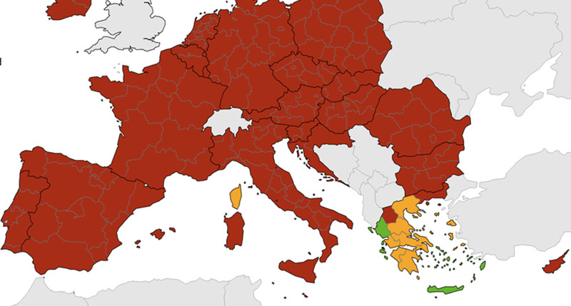 Ελλάδα Κορωνοϊός-ECDC: Κάτω από 4% ο δείκτης θετικότητας στην Ελλάδα- Ποιες περιοχές παραμένουν στο «κόκκινο»