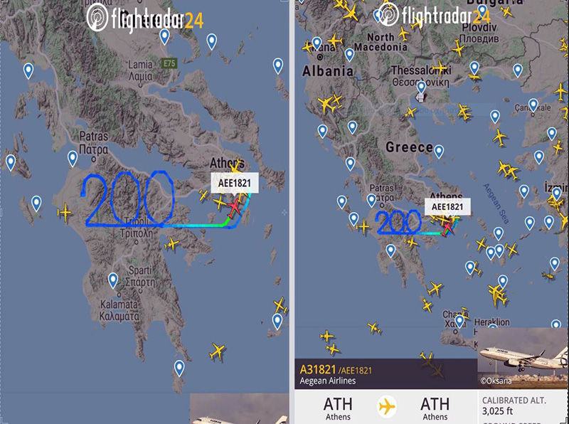 Η πτήση της Aegean Airlines AEE 1821 σχημάτισε πριν από λίγο πάνω από την Πελοπόννησο τον αριθμό 200…