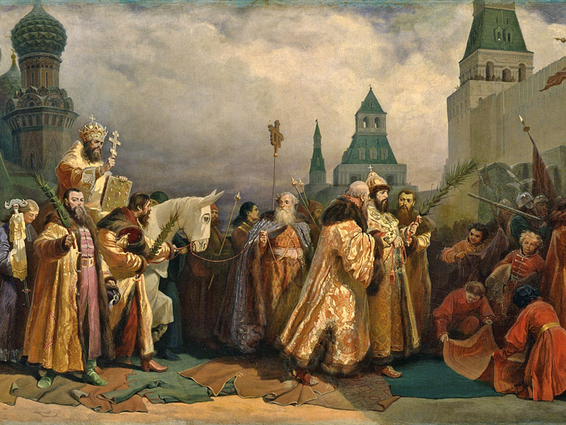 Κυριακή των Βαΐων στη Μόσχα με συμμετοχή του Τσάρου Αλέξανδρου Β’. (πίνακας του V. Greg. Schwarz, 1865).
