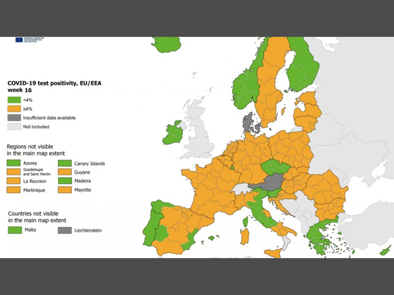 Χάρτης ΕCDC: «Πράσινη» για δεύτερη εβδομάδα η Ελλάδα στον δείκτη θετικότητας