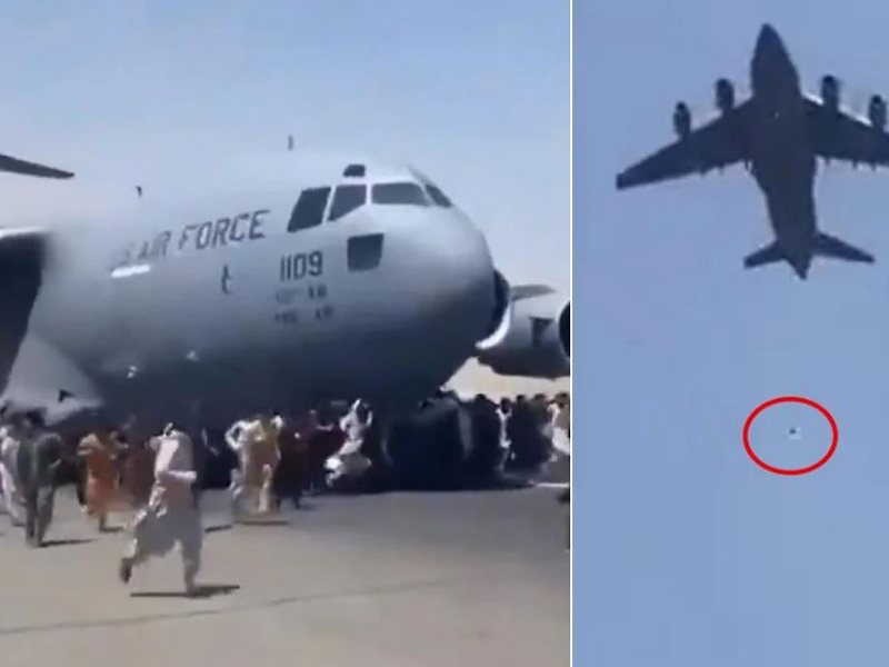 Βίντεο σοκ στο Αφγανιστάν! Γραπώθηκαν από τους τροχούς αεροπλάνου και έπεσαν στο κενό (video)
