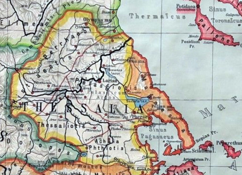 Παλαιός γερμανικός χάρτης της αρχαίας Θεσσαλίας