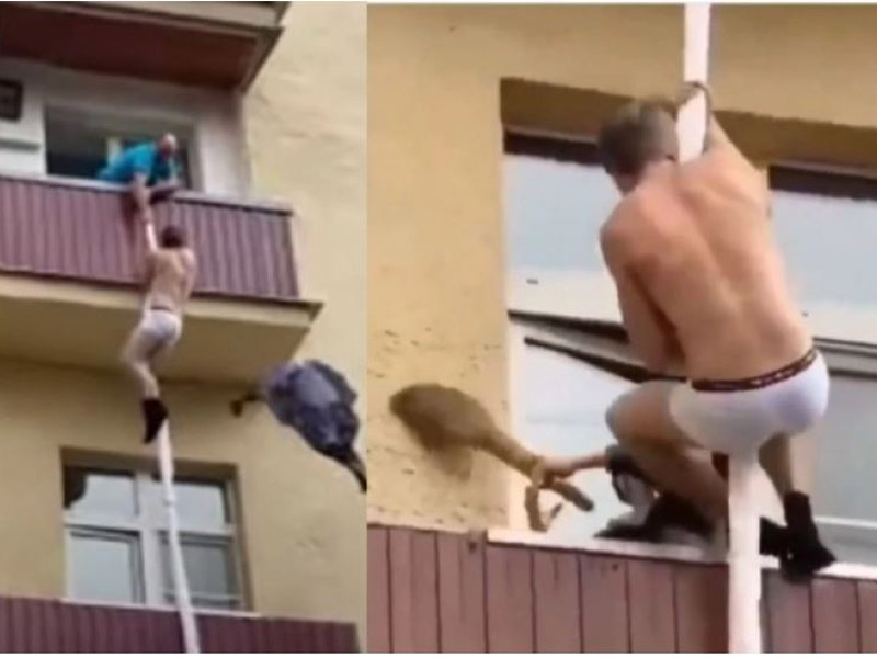 Άντρας κρέμεται από το μπαλκόνι γιατί τον κυνηγάει ο απατημενος σύζυγος αλλά τις τρώει από τη γειτόνισσα