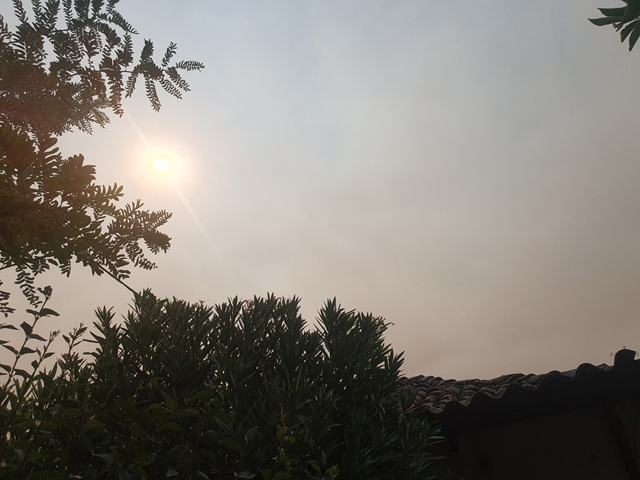 Οι καπνοί από τις φωτιές στην Αλεξανδρούπολη κρύβουν τον ήλιο στον Τύρναβο