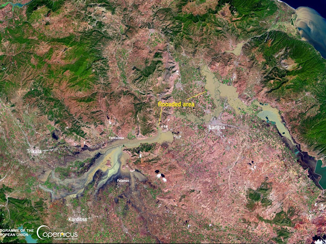Δορυφορική εικόνα από την πλημμυρισμένη Λάρισα