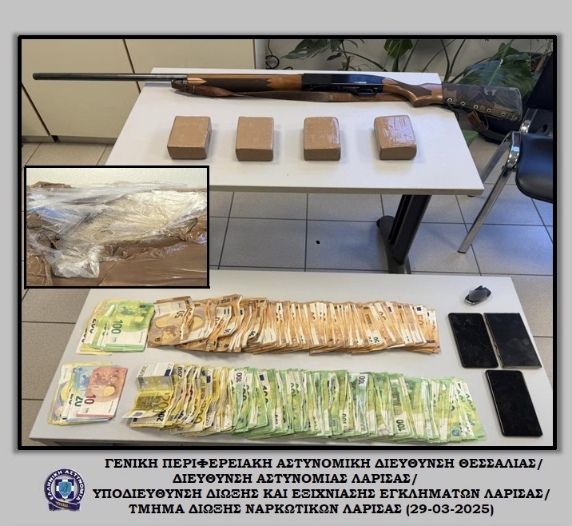 Σύλληψη δύο ανδρών στον Τύρναβο για ναρκωτικά και όπλα – Κατασχέθηκαν πάνω από 2 κιλά ηρωίνης και μεγάλο χρηματικό ποσό